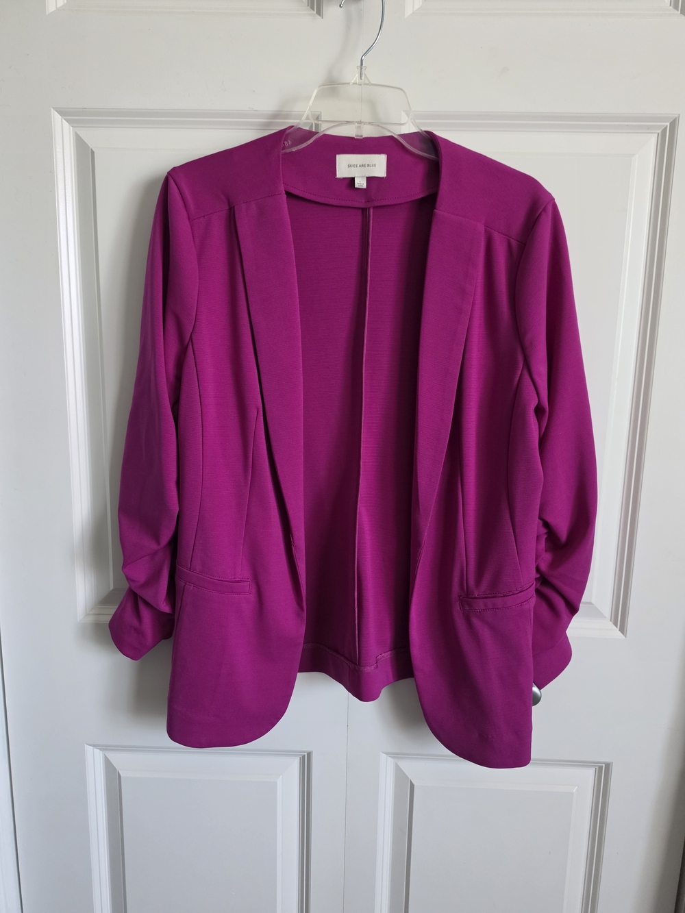 Skies Are Blue Women's Magenta pink purple Open-Front stetchy Blazer